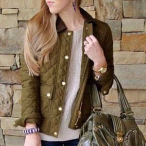 J. Crew Quilted Green Jacket with Corduroy Collar, Size S